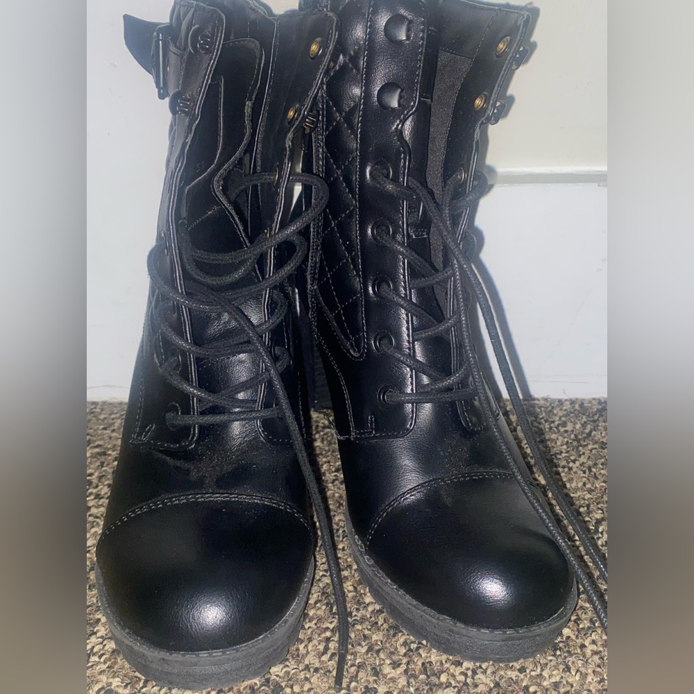 Black high heel lace and zipper boots
